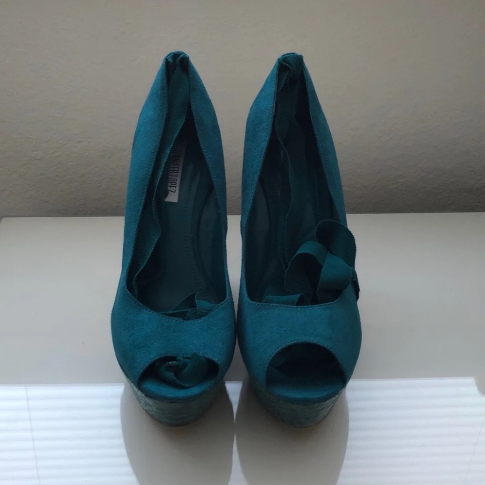 Jennifer Lopez Teal Wedges